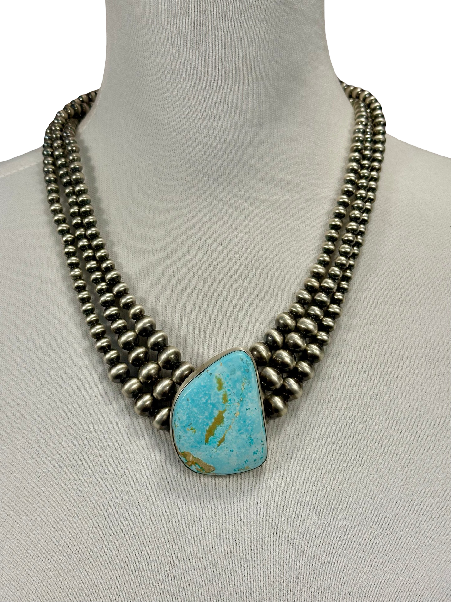 Royston Turquoise 3 Strand Sterling Pearl Necklace