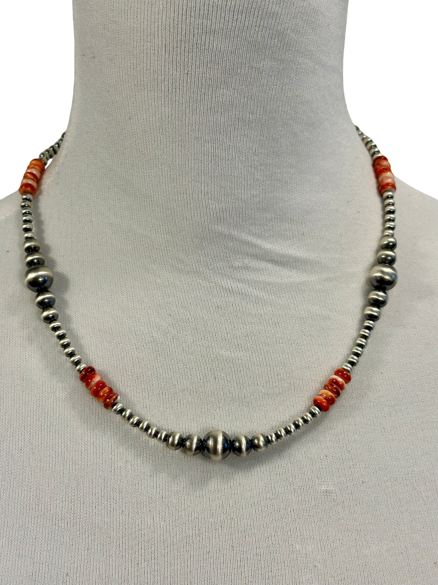 Red Spiny Oyster & Silver Pearl Bead Necklace