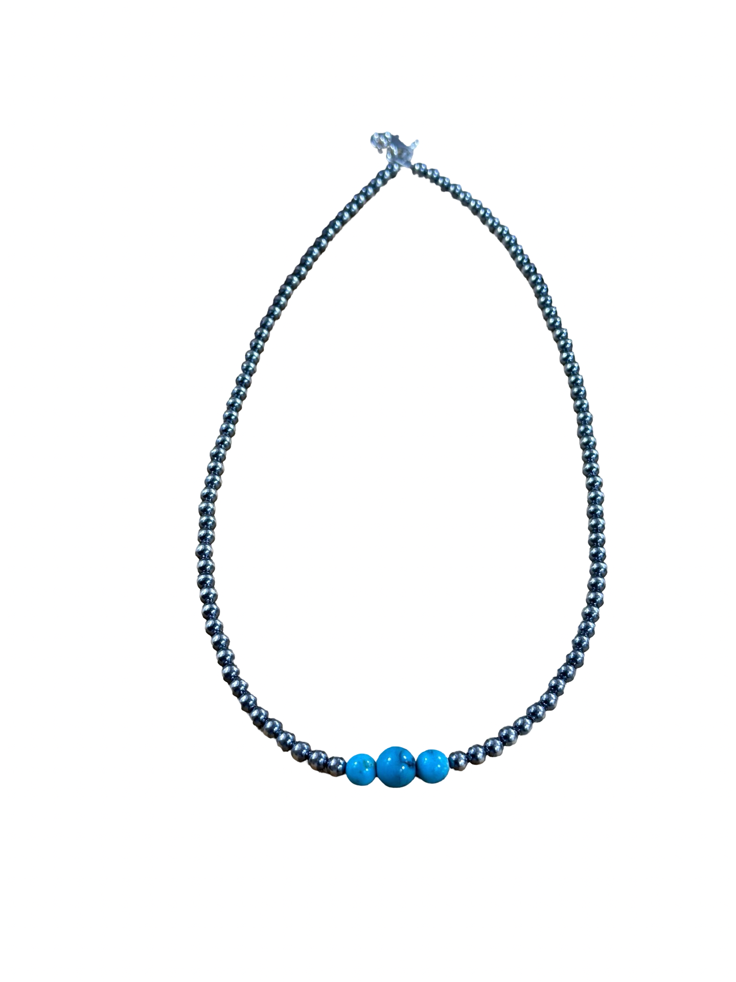 4-6-8mm Sterling Silver and Kingman Turquoise Necklace