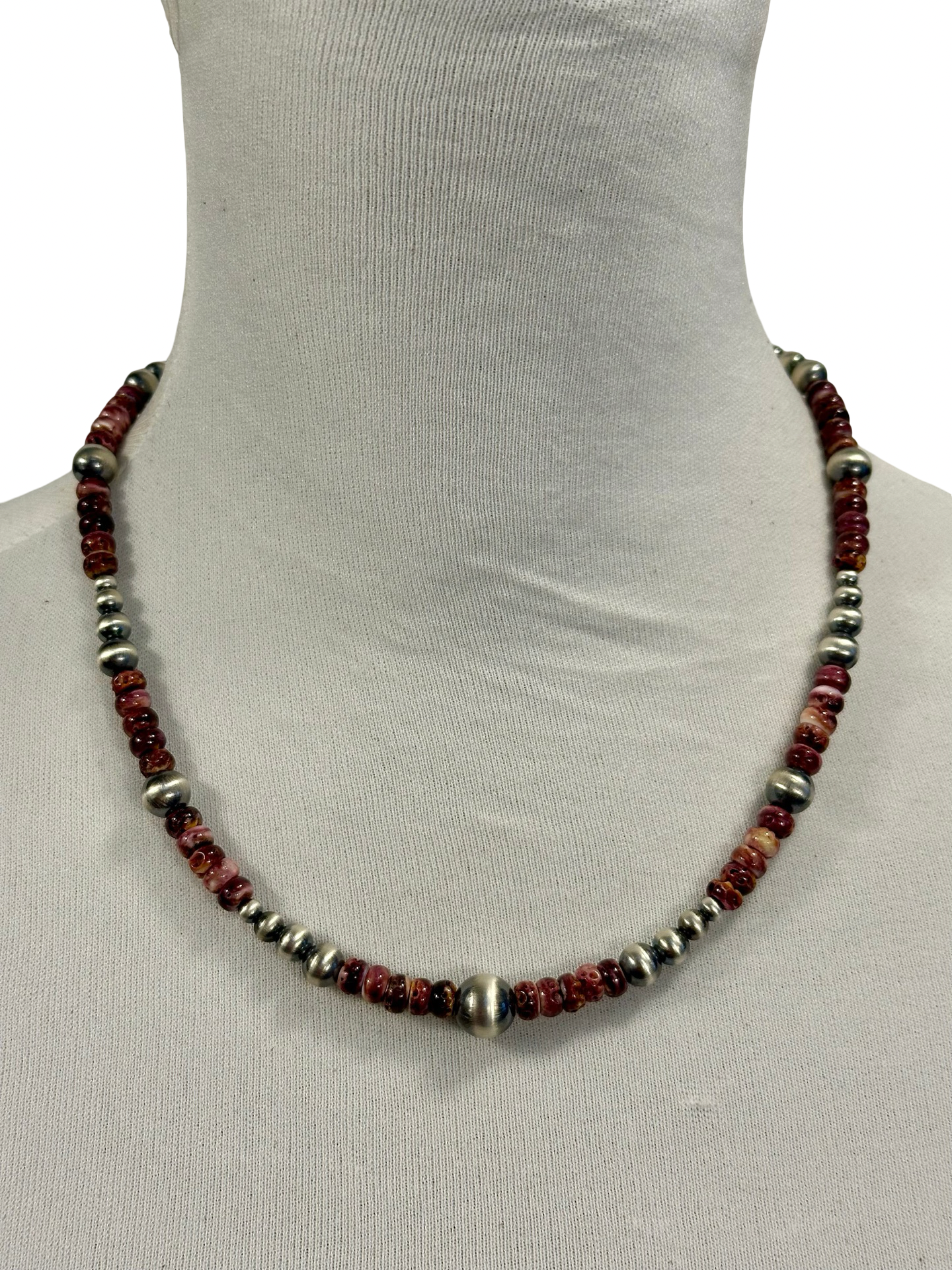 Purple Spiny Oyster & Silver Pearl Bead Necklace