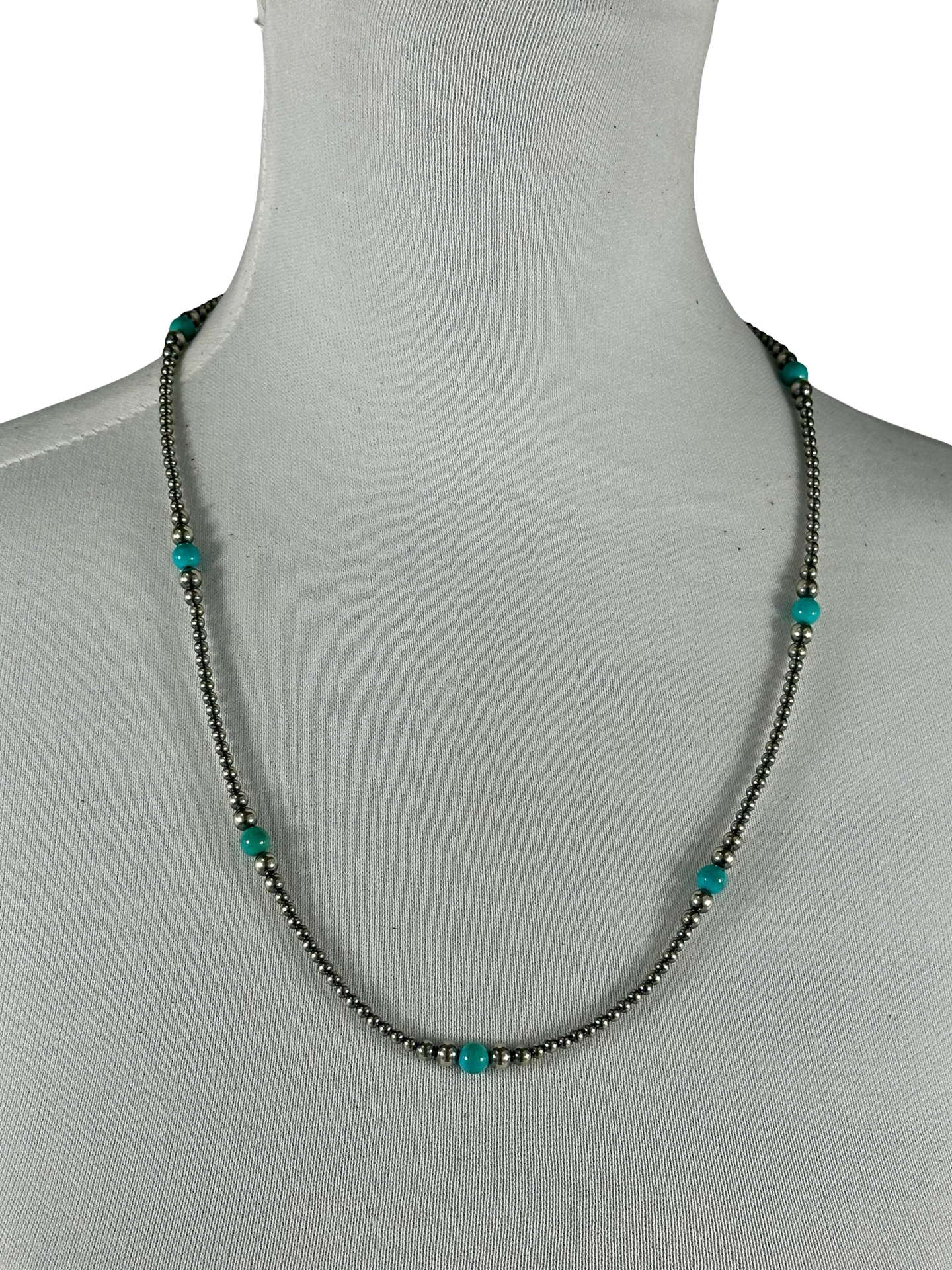 24" Sterling Pearl and Turquoise Necklace