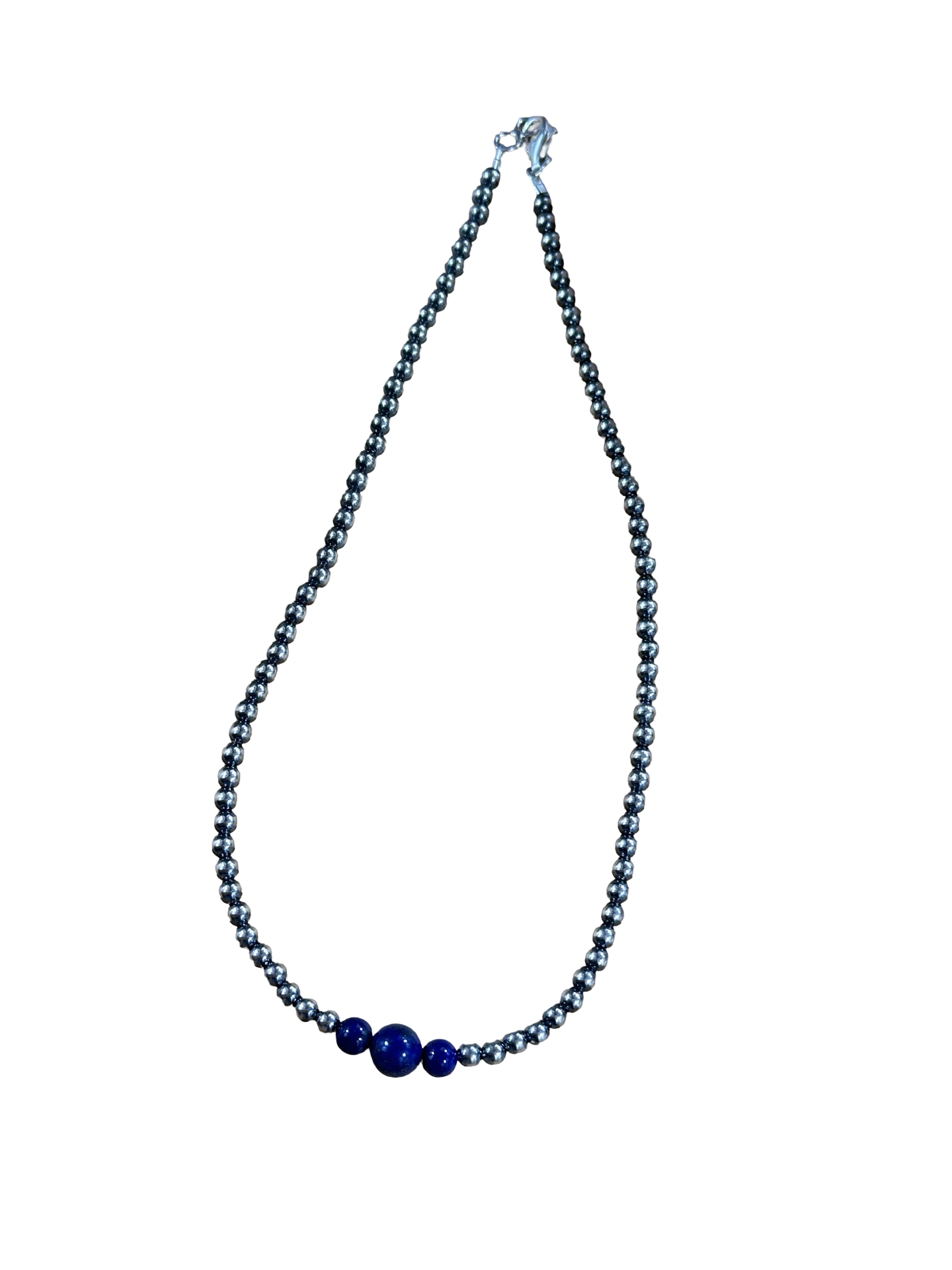 4-6-8mm Sterling Silver and Lapis Necklace