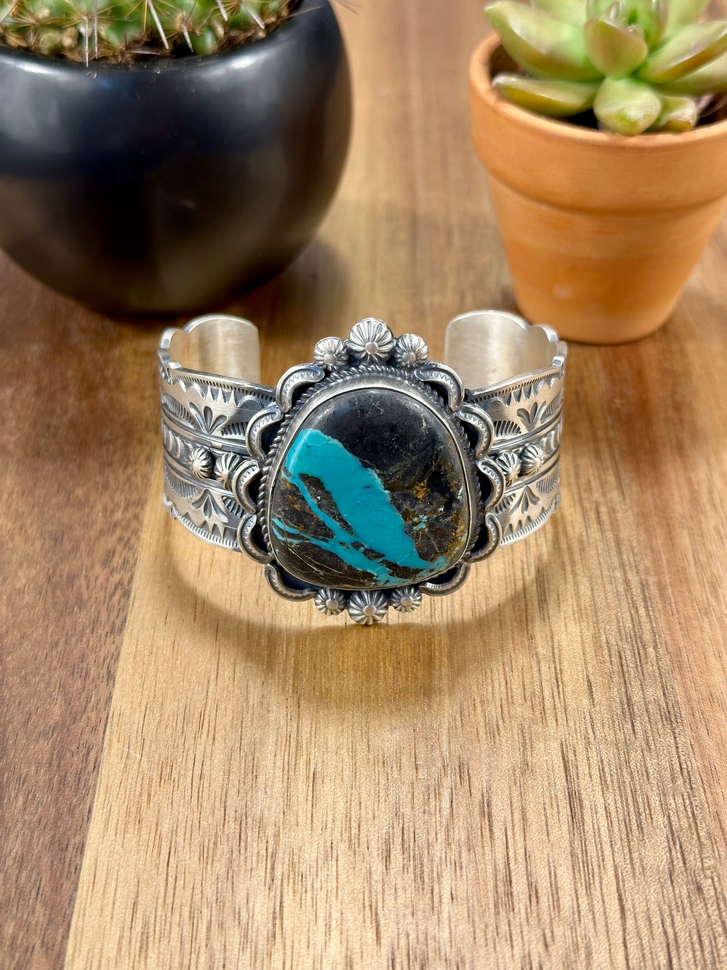 Blackjack Single Stone Sterling Silver Cuff