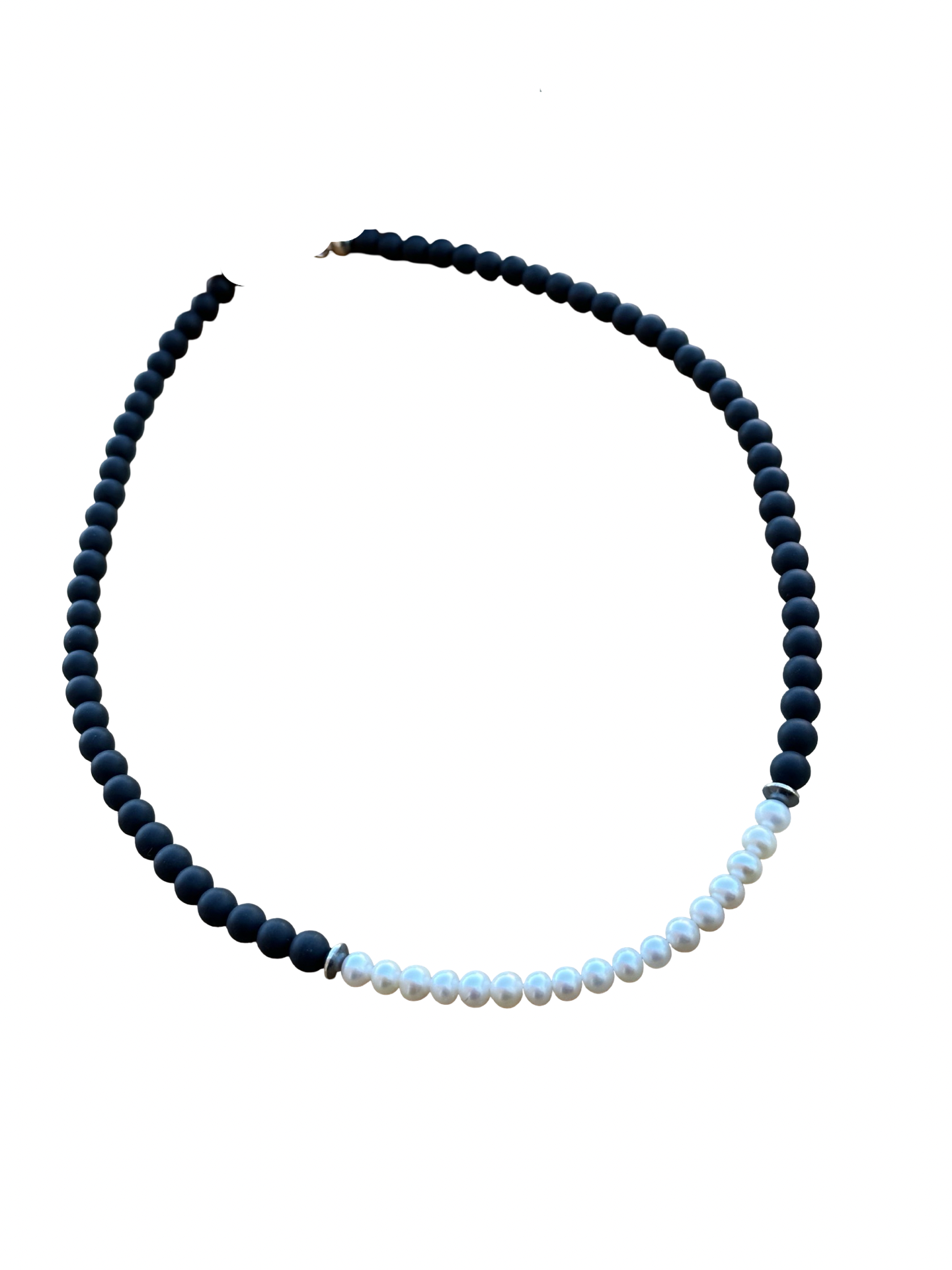 20" Matte Onyx Beads and Freshwater Pearls Necklace