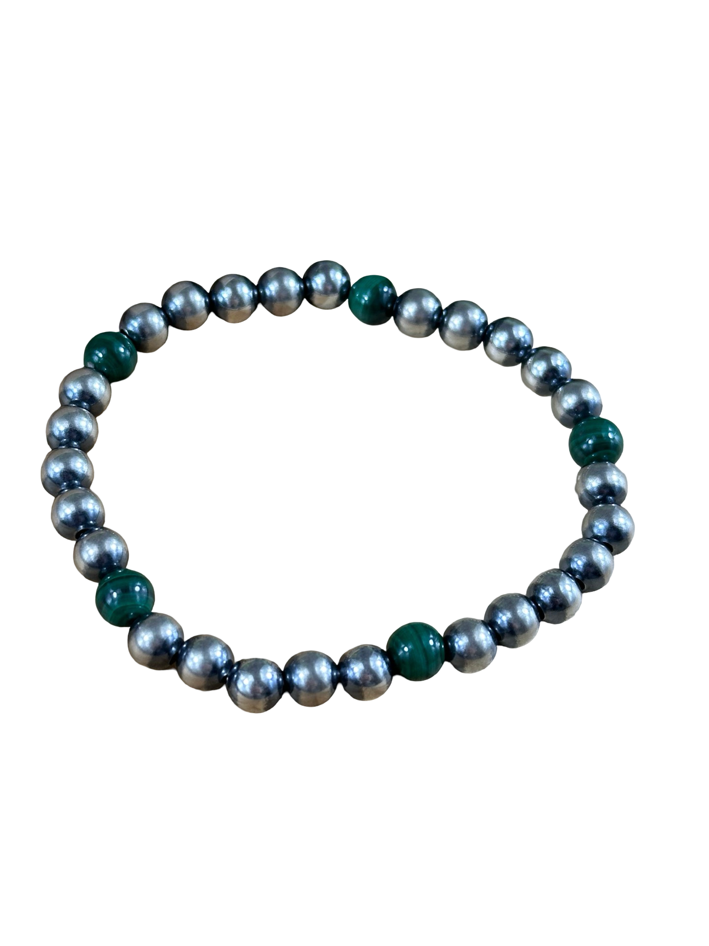 Malachite & Sterling Pearl Stretch Bracelet