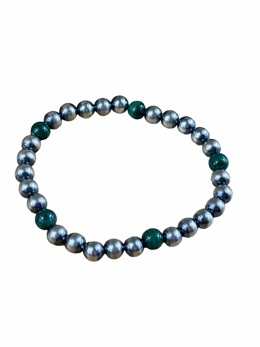 Malachite & Sterling Pearl Stretch Bracelet