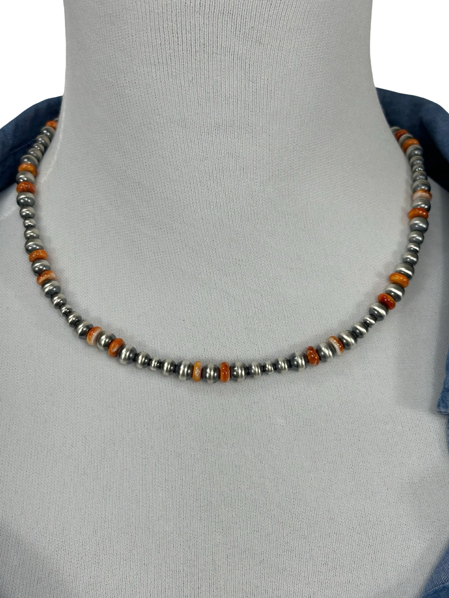 Orange Spiny & Sterling Pearl Necklace
