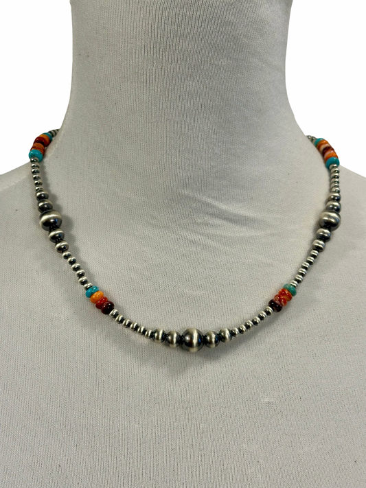 Multi-Color Bead & Sterling Pearl Necklace