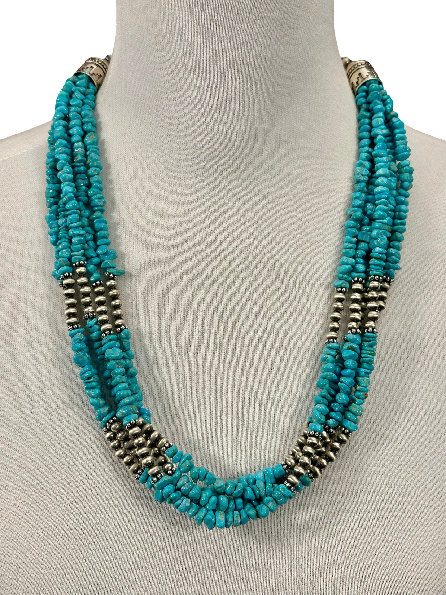 Kingman Turquoise Chip & Sterling Pearl Necklace