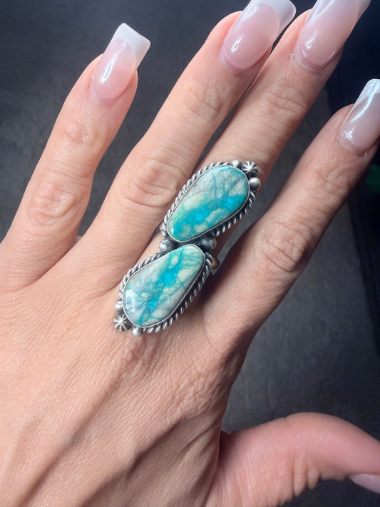 Royston Ribbon Turquoise 2 Stone Sterling Ring