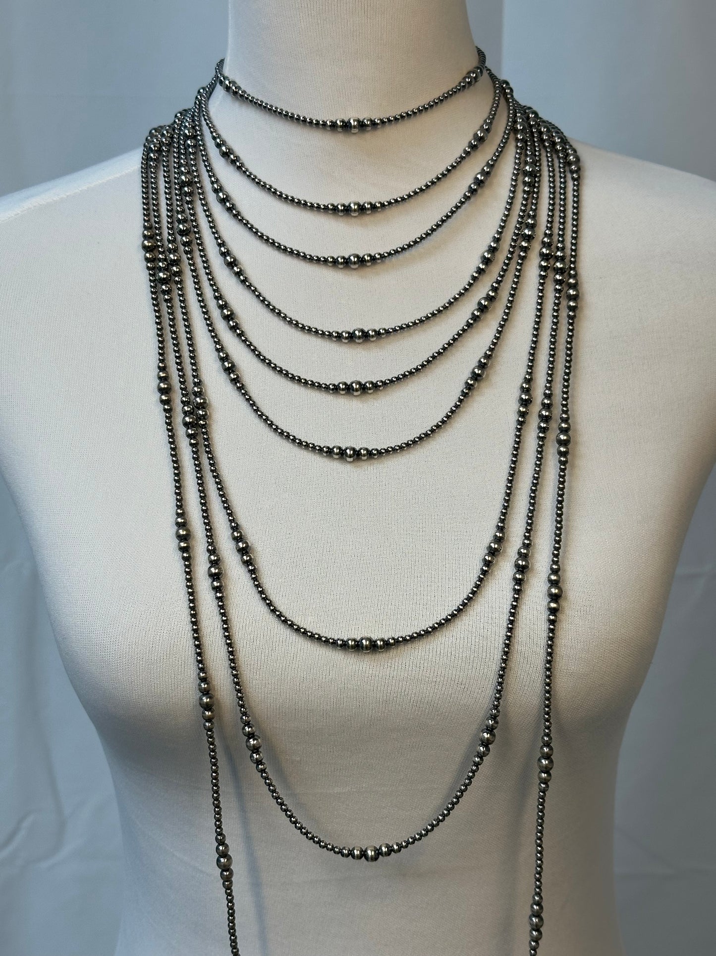 24" Varied Silver Pearl Necklace 3MM-6MM