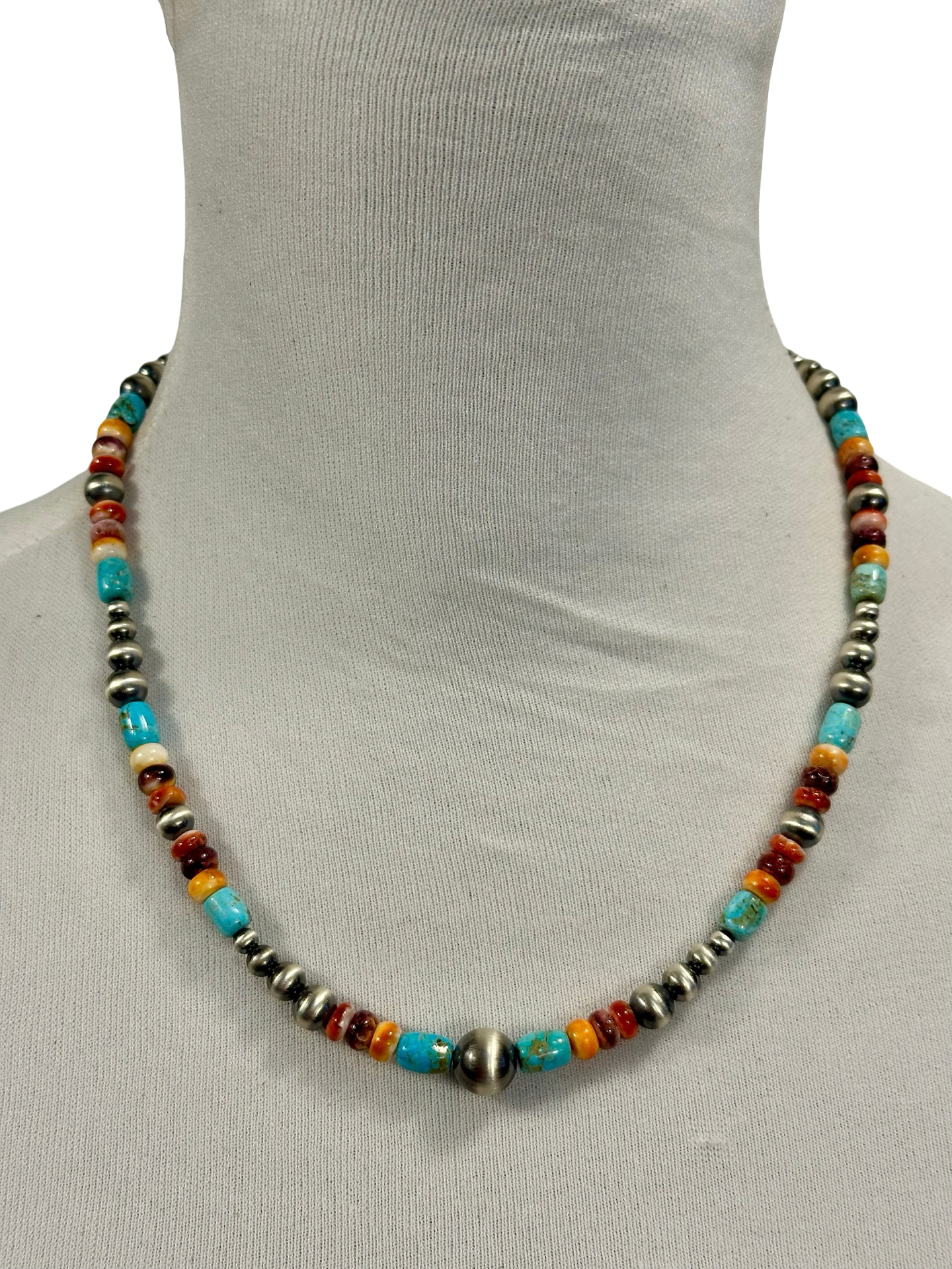 Multi-Color Bead & Sterling Pearl Necklace