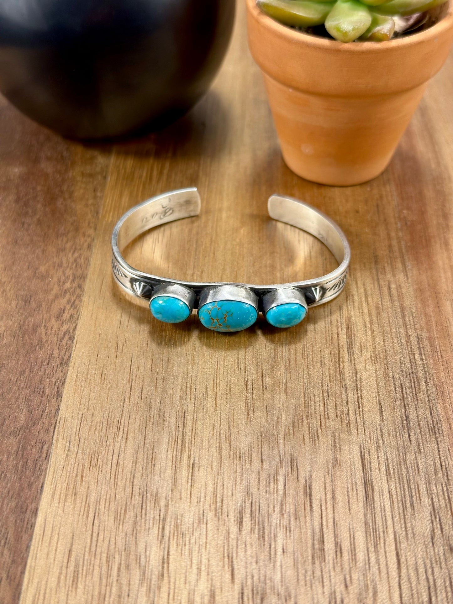 Kingman Turquoise 3 Stone Sterling Silver Cuff