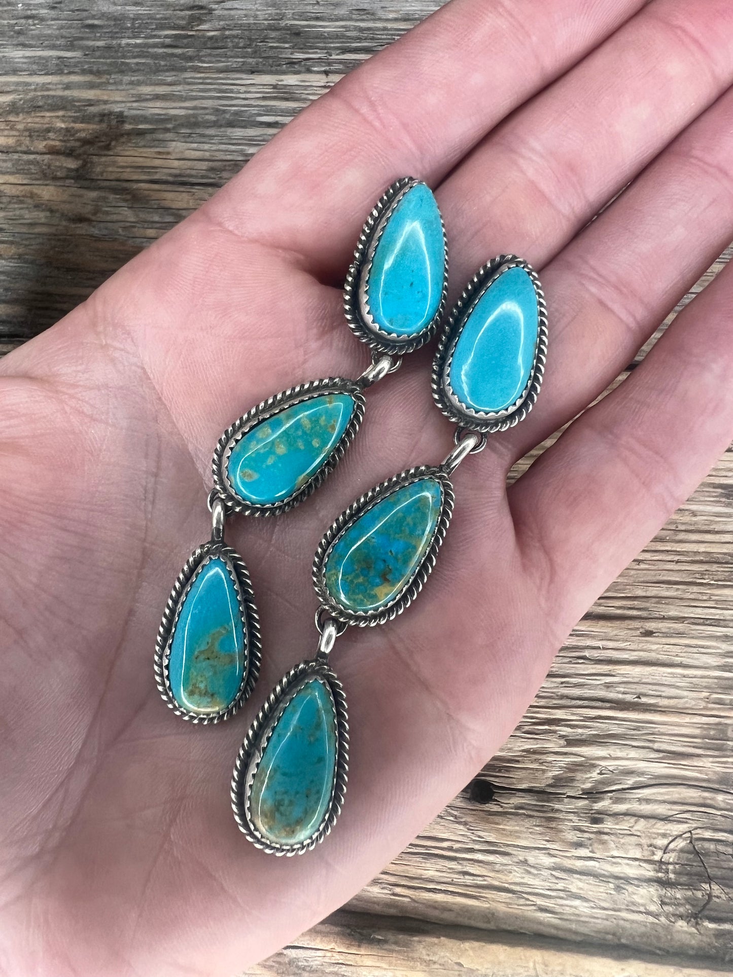 3 Stone Kingman Teardrop Earrings