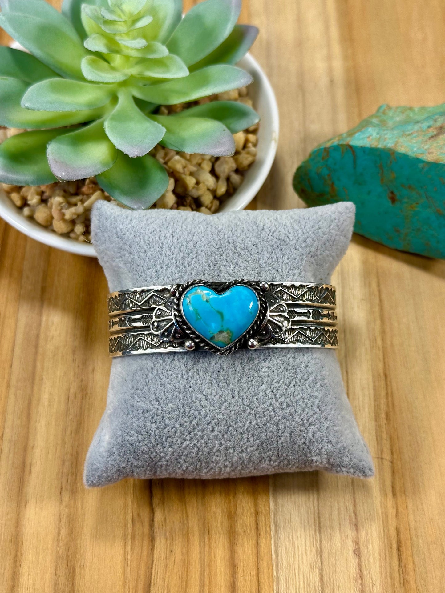 Kingman Turquoise Heart Sterling Silver Cuff Bracelet