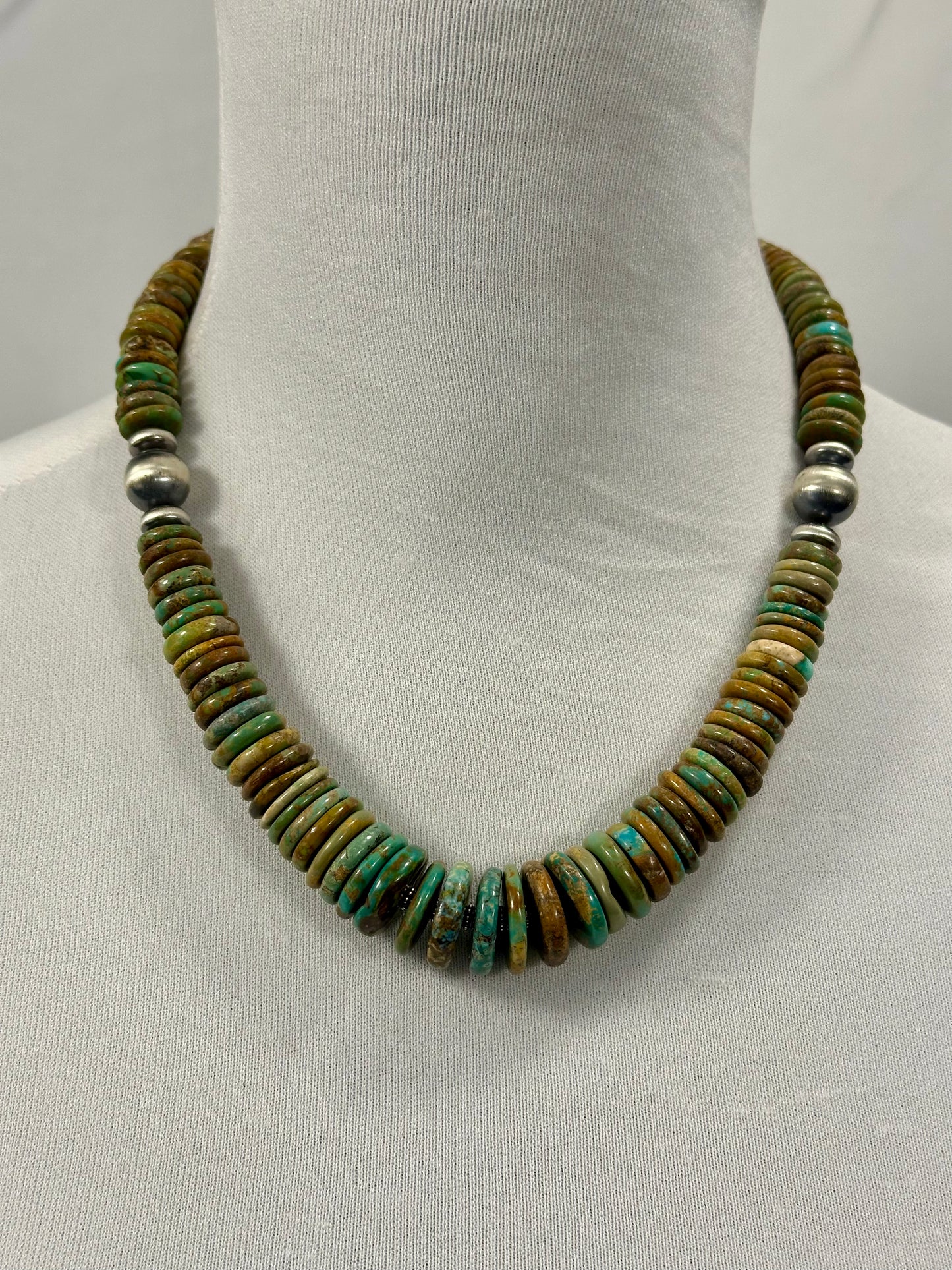 Kingman Turquoise Multi Color Disc & Sterling Silver Pearl Necklace