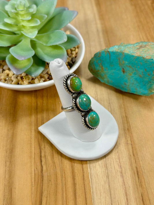 Kingman Turquoise 3 Stone Sterling Silver Ring