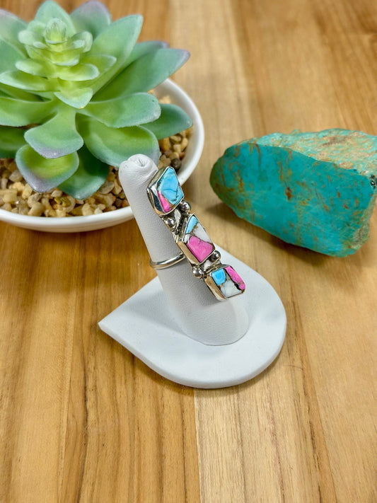 Cotton Candy 3 Stone Sterling Silver Ring