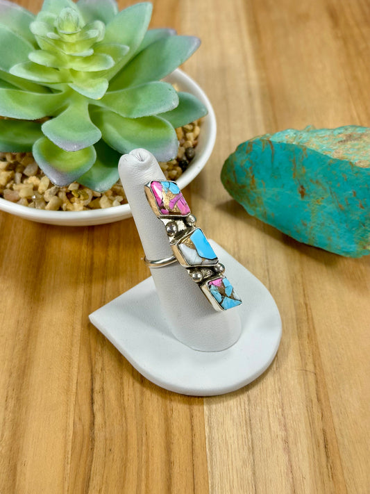 Cotton Candy 3 Stone Sterling Silver Ring