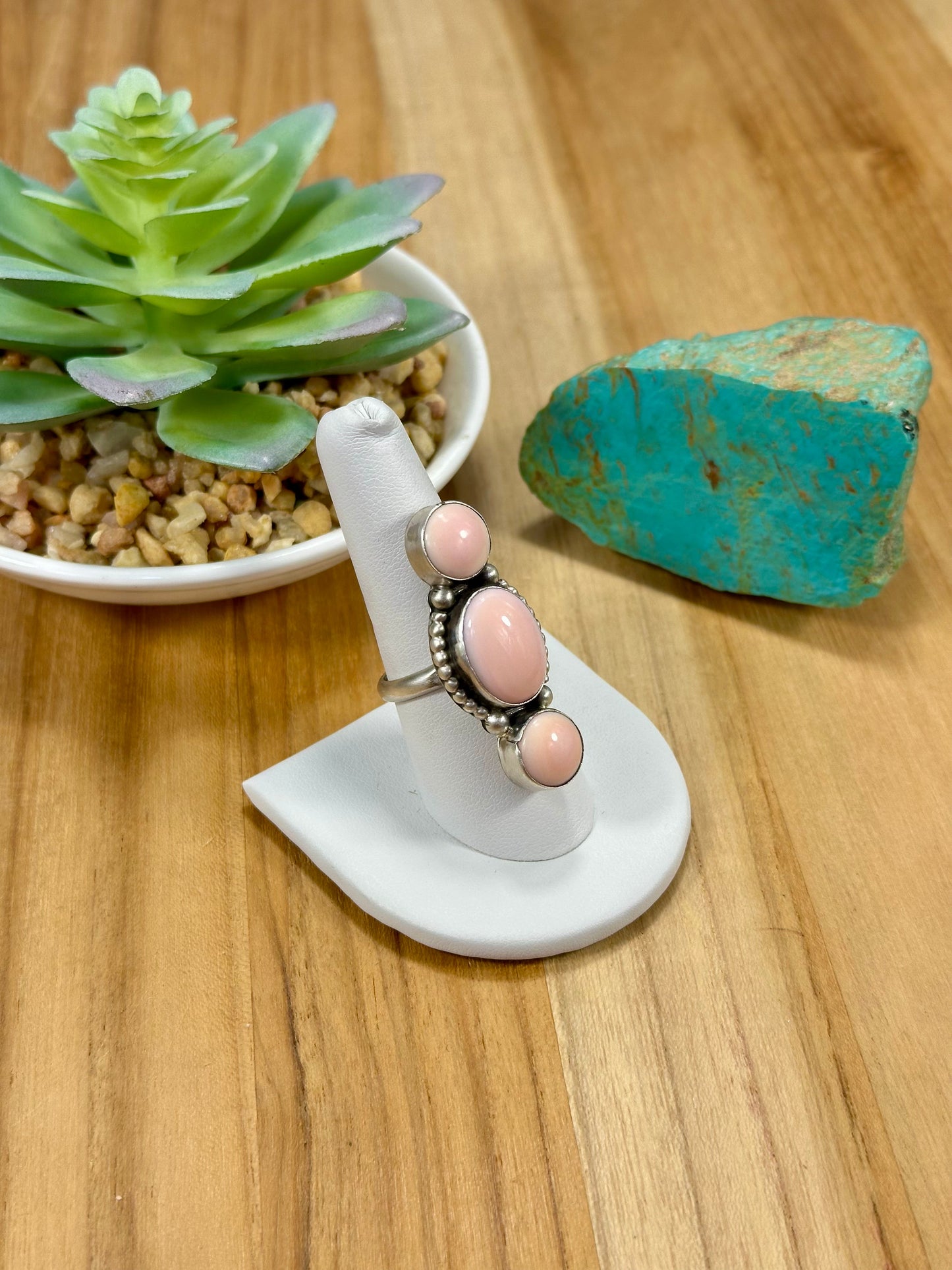 Pink Conch 3 Stone Sterling Silver Ring