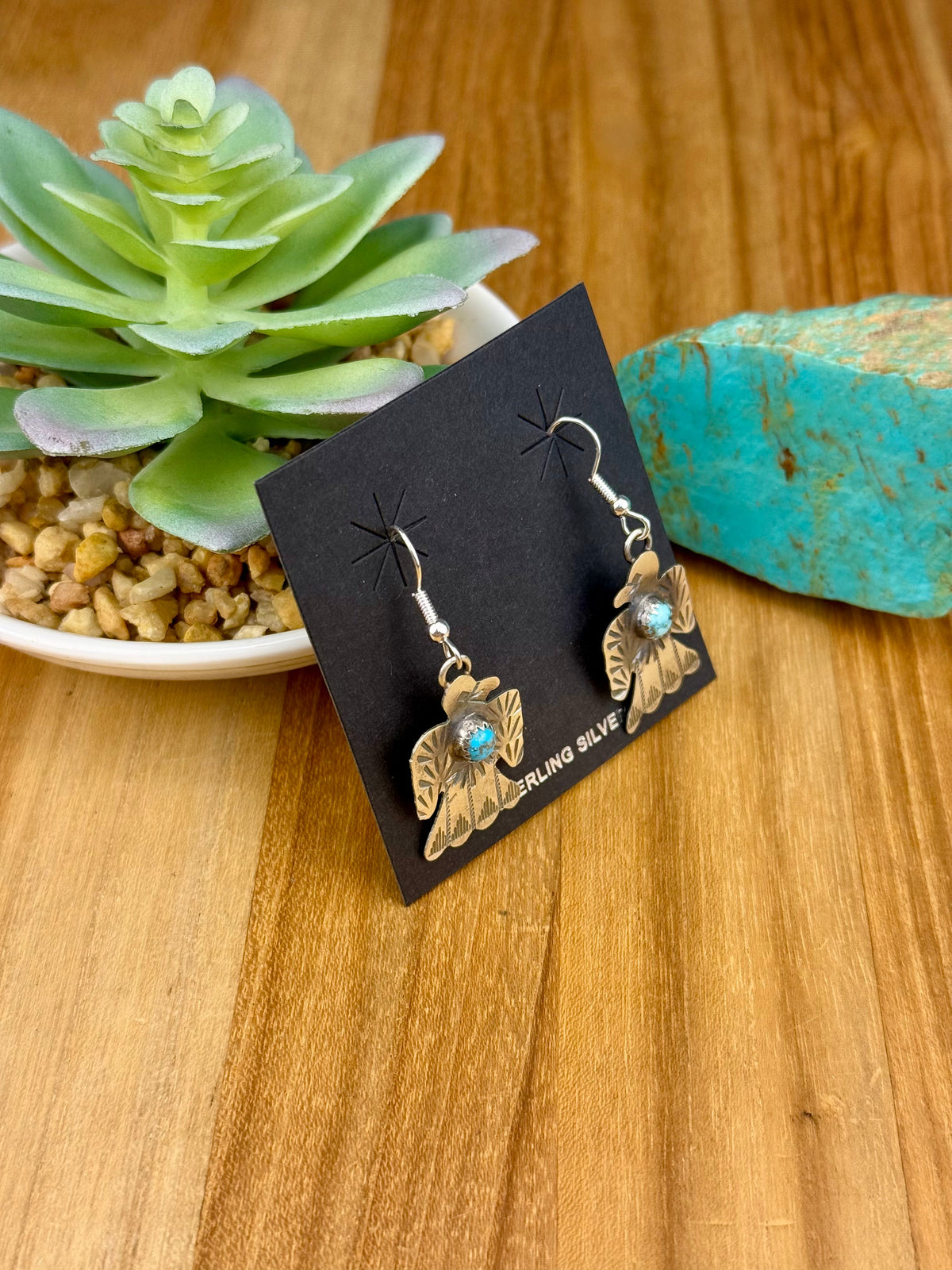 Kingman Turquoise Sterling Thunderbird Earrings