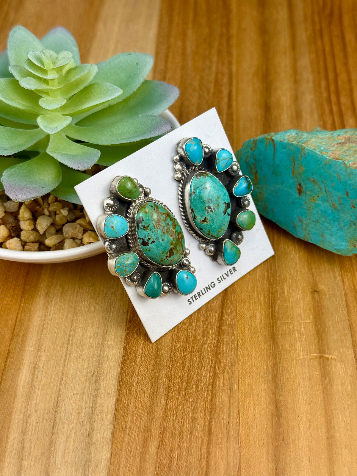 Kingman Turquoise Half Cluster Earrings