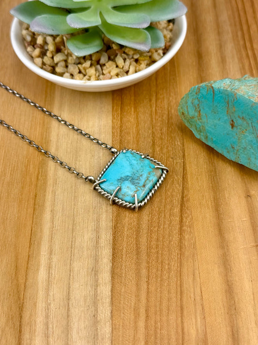 Kingman Turquoise Square Waterproof Necklace