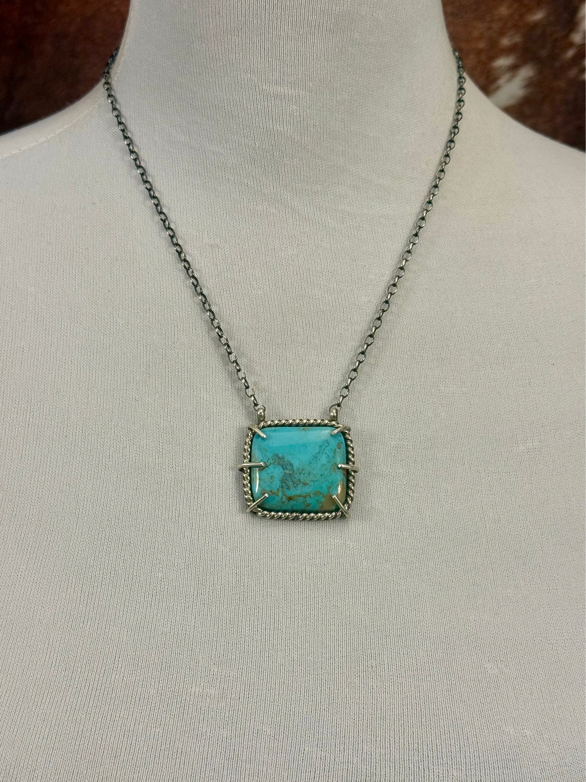 Kingman Turquoise Square Waterproof Necklace