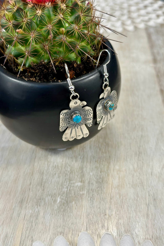 Sterling Silver & Kingman Turquoise Thunderbird Earrings
