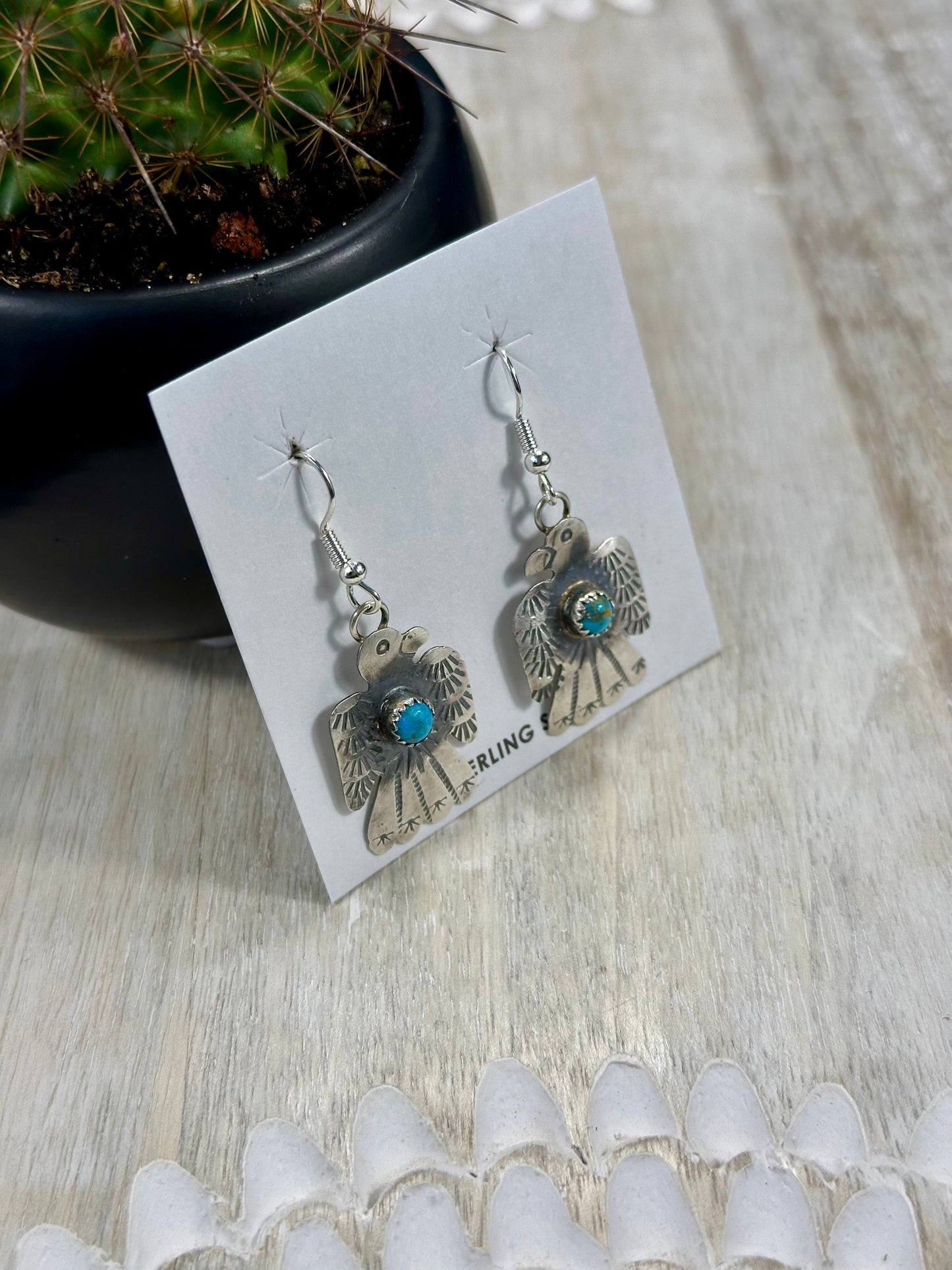 Sterling Silver & Kingman Turquoise Thunderbird Earrings