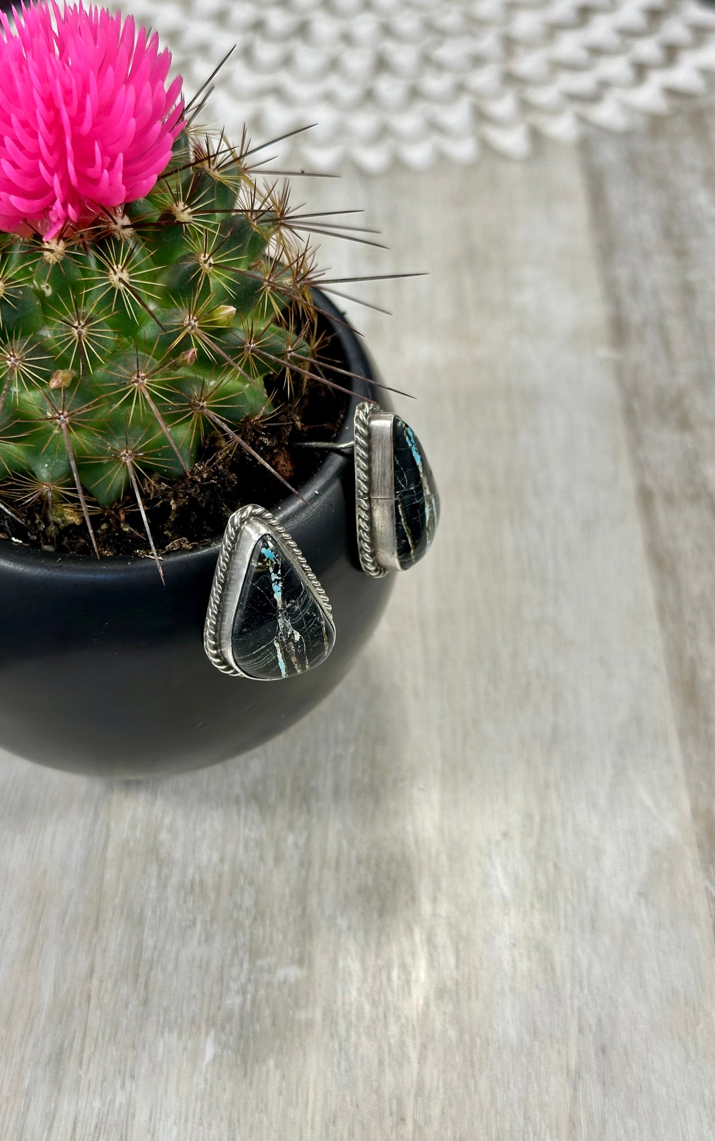 Black Jack Teardrop Sterling Silver Stud Earrings