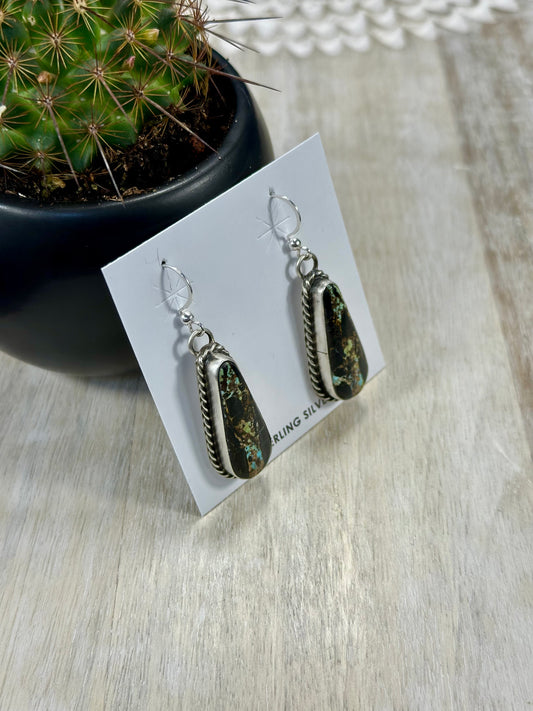 Black Jack Teardrop Sterling Silver Dangle Earrings