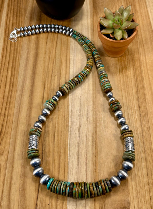 Kingman Multi Color Disc & Sterling Pearl Necklace