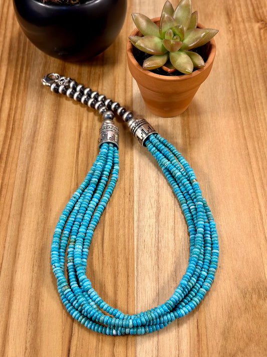 Sterling Pearl & Kingman Bead Necklace