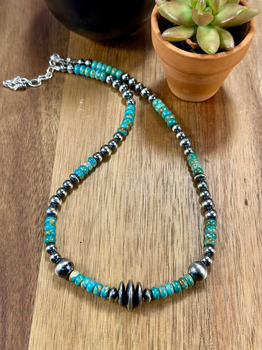 Kingman Turquoise and Sterling Pearl Necklace