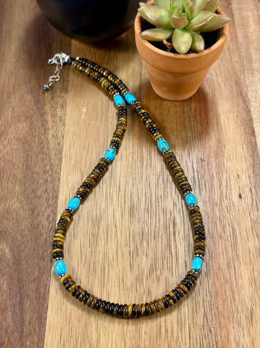 Tiger Eye and Kingman Bead Necklace