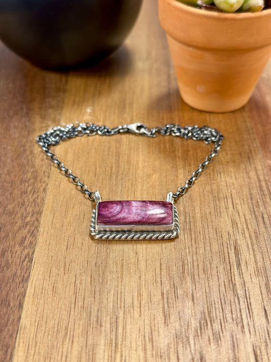 Purple Spiny Bar Sterling Silver Necklace