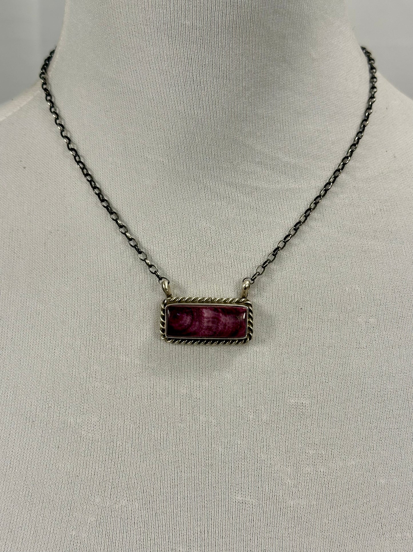 Purple Spiny Bar Sterling Silver Necklace