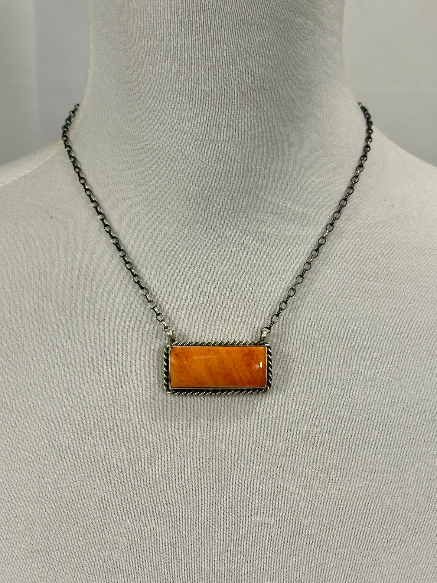 Orange Spiny Bar Sterling Silver Necklace