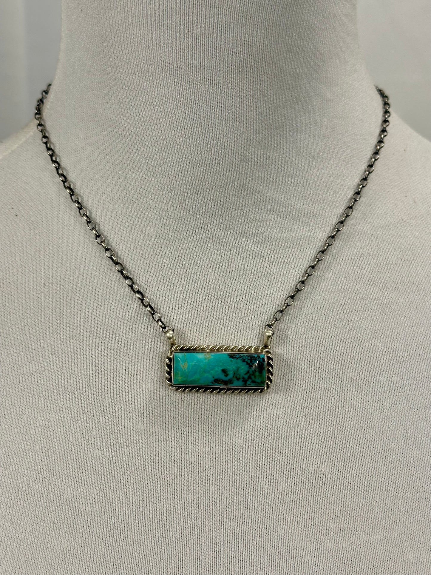 Kingman Turquoise Bar Sterling Silver Necklace