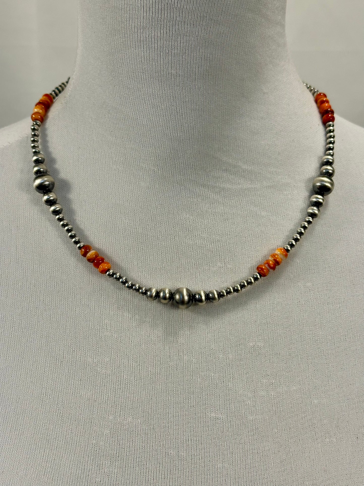 Orange Spiny & Sterling Pearl Necklace