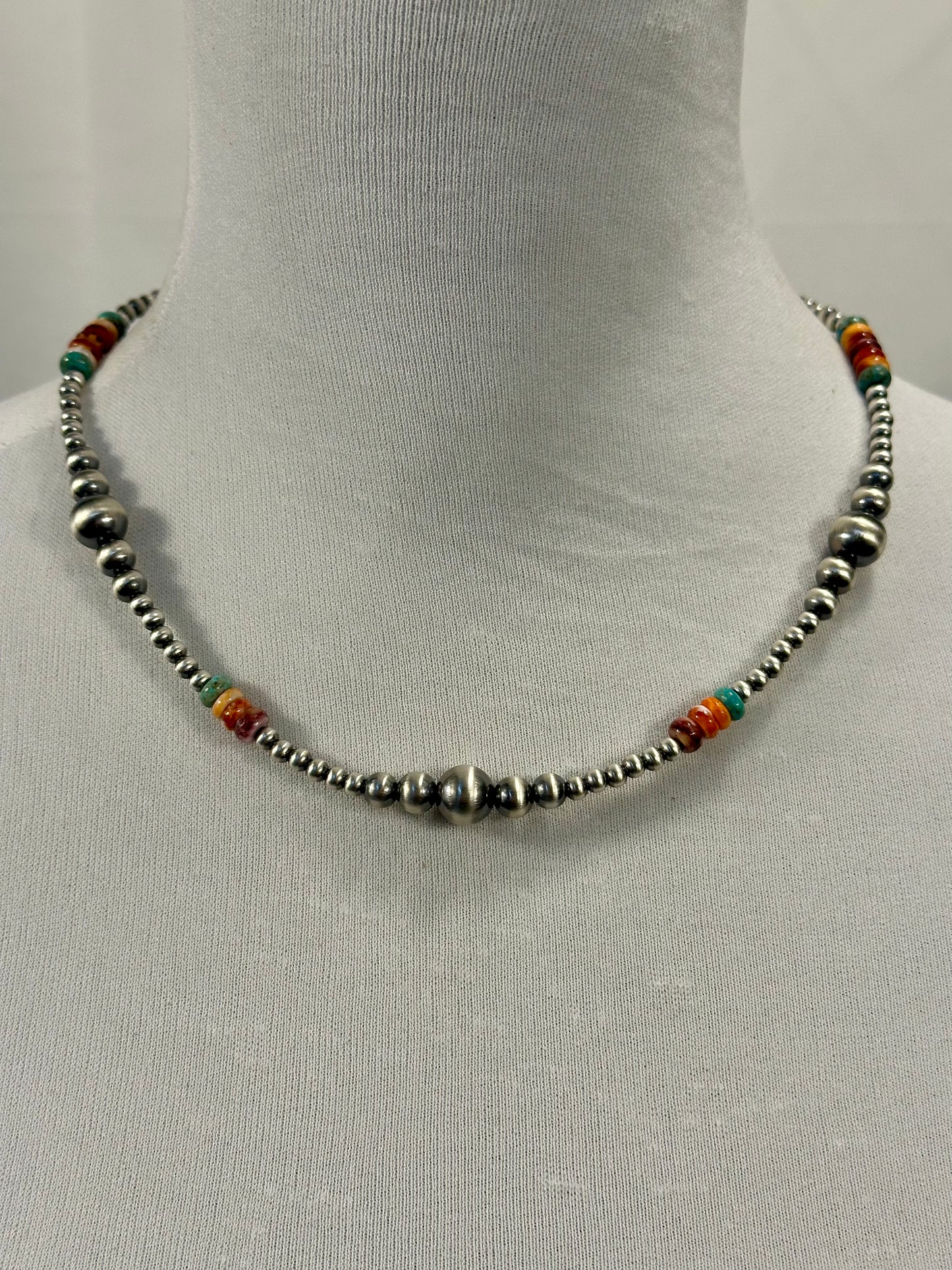 Multi Color Stone & Sterling Pearl Necklace