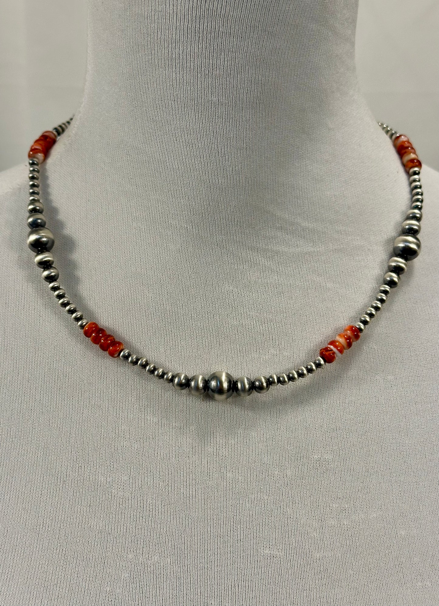 Red Spiny & Sterling Pearl Necklace