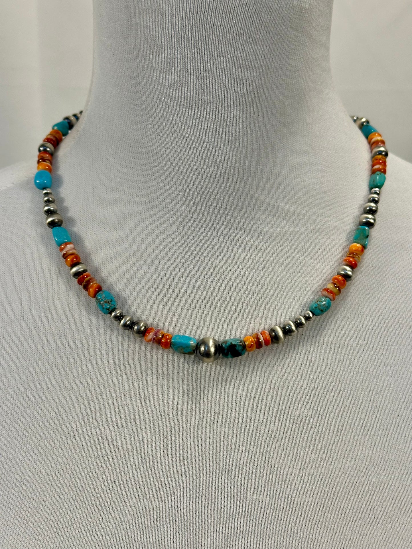 Multi Color Stone & Sterling Pearl Necklace