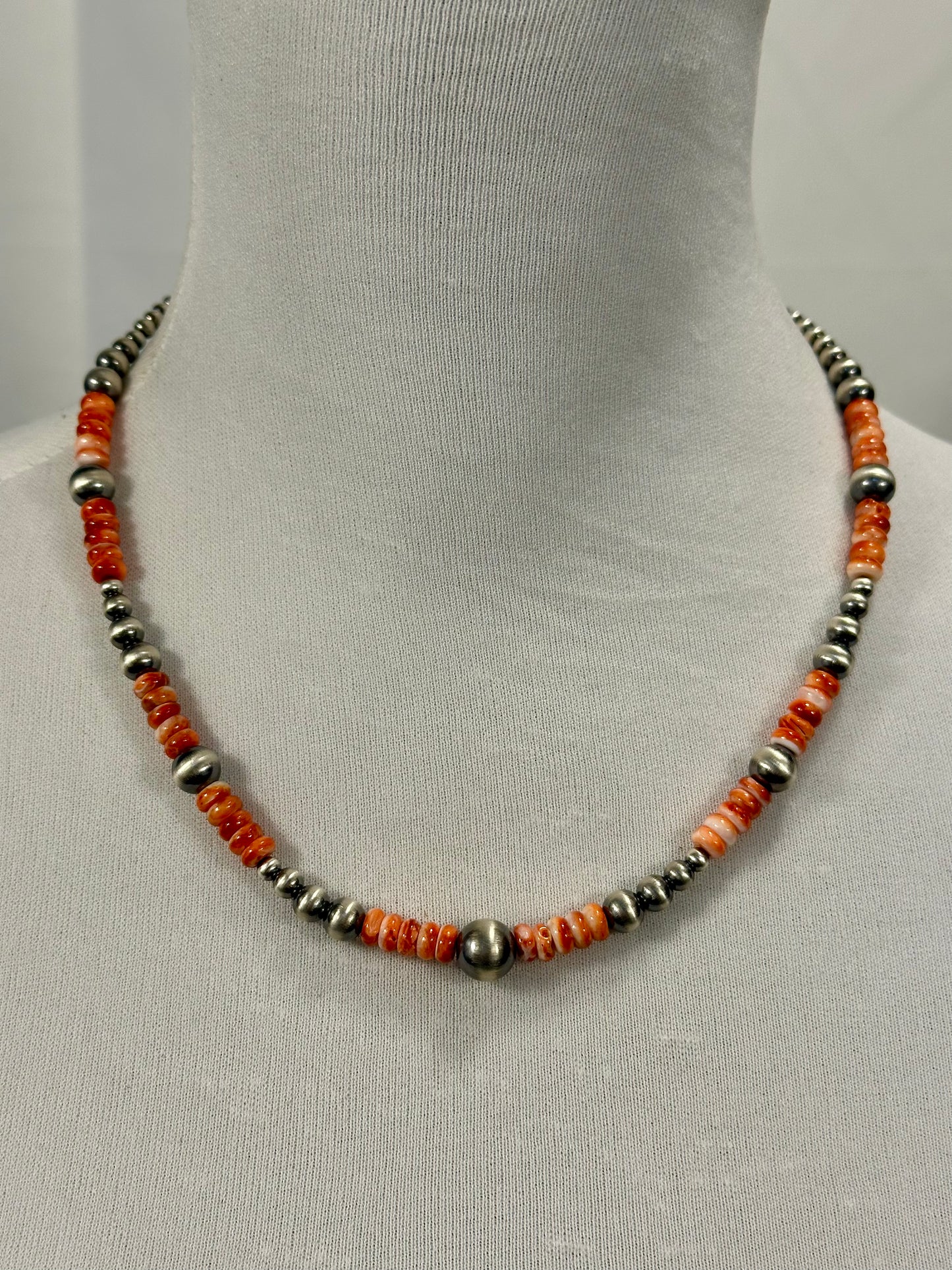 Red Spiny & Sterling Pearl Necklace