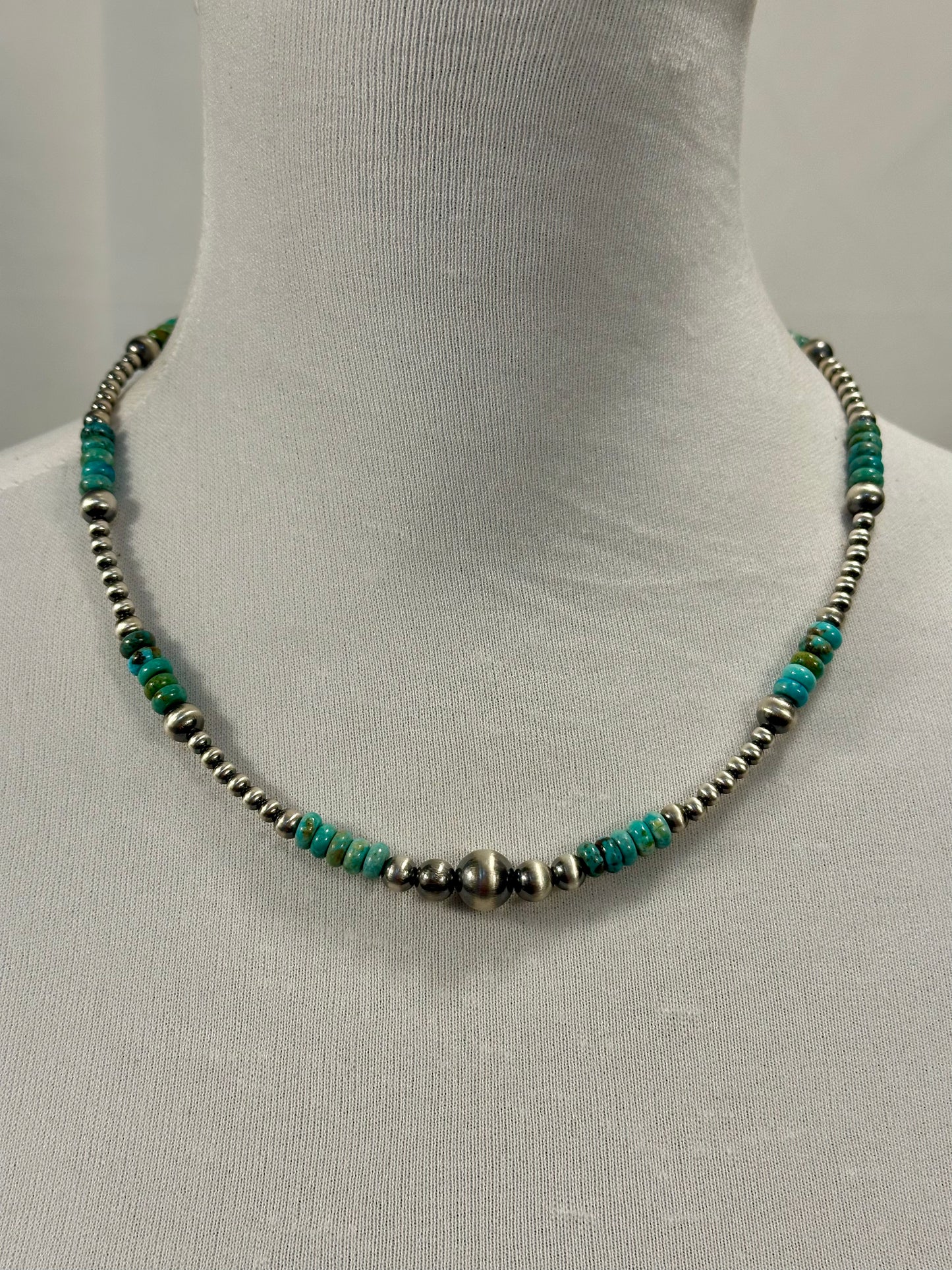 Kingman Turquoise and Silver Pearl Necklace