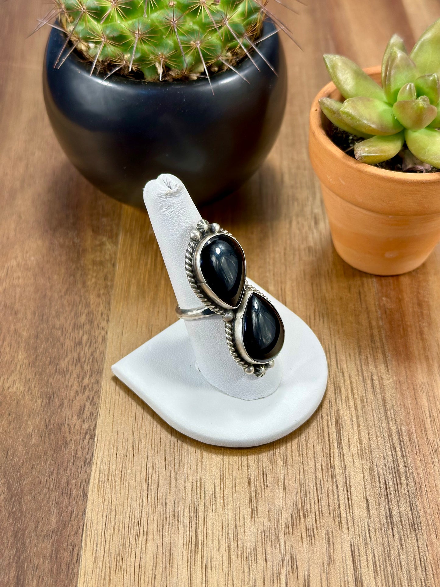 Black Onyx 2 Stone Sterling Silver Ring