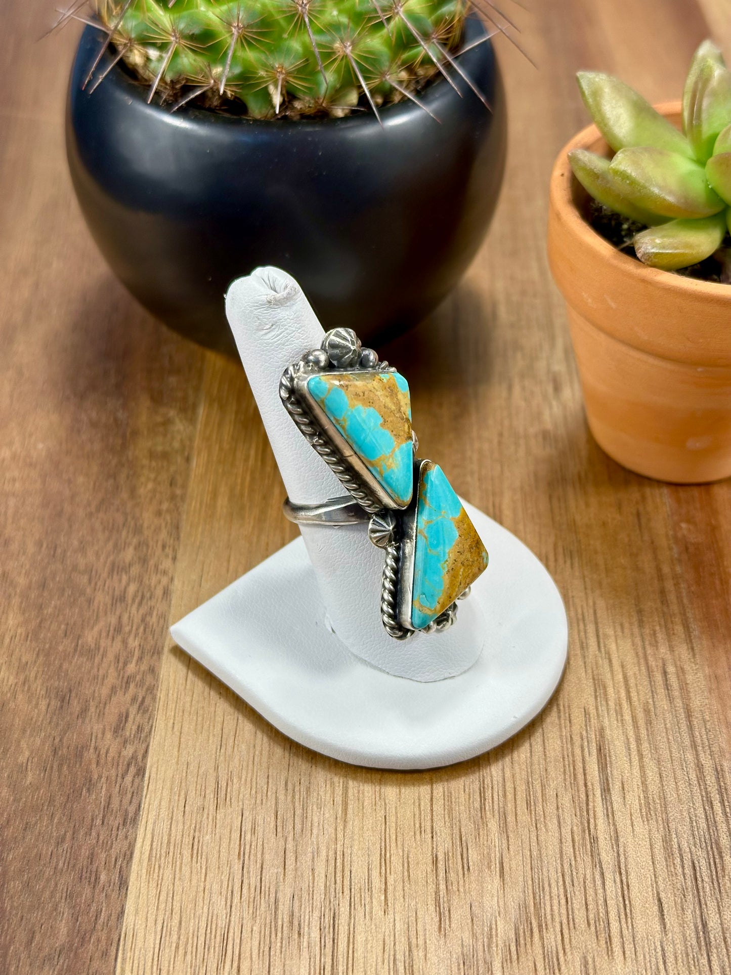 Kingman Turquoise 2 Stone Sterling Silver Ring