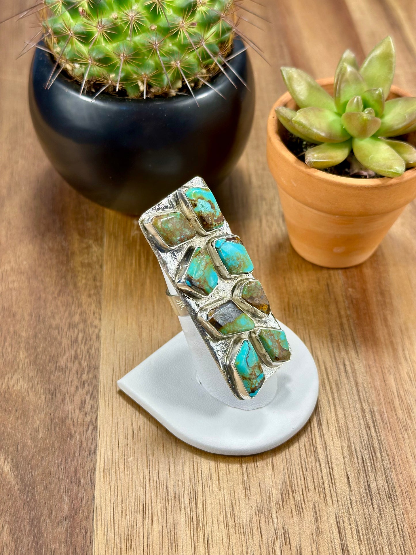 Kingman Turquoise Rectangle Cluster Ring