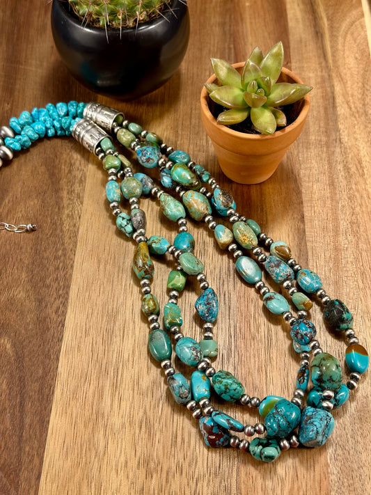 Kingman Turquoise 3 Strand Sterling Necklace